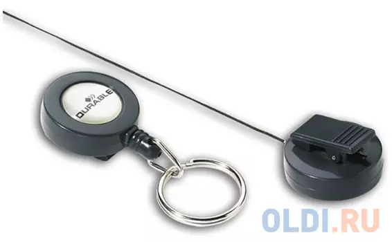 Держатель для бейджей роликовый до 80 см., с кольцом, с клипом, антрацит, цена за 1 шт, в блистере