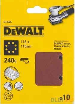 DeWalt Шлифлисты перф. 115х115мм,240G, 10шт DT3025-QZ
