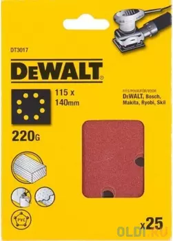 DeWalt Шлифлисты перф. 115х140мм, 220G, 25шт DT3017-QZ