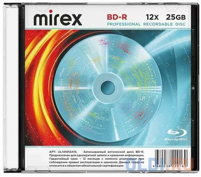 Диск BD-R Mirex 25 Gb, 12x, Slim Case (1), (1/50)