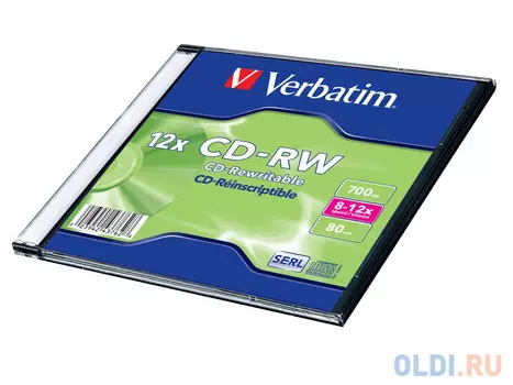 Диски CD-RW Verbatim 700Mb 8-12x SlimCase 20шт 43762