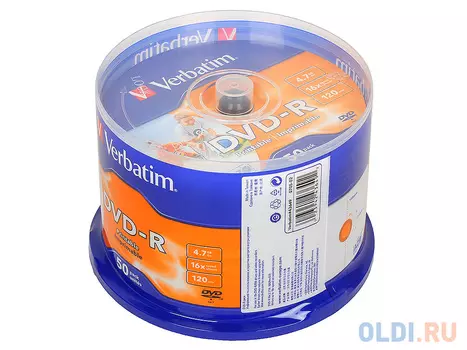 Диски DVD-R 4,7GB Verbatim 16x CB/50 Full Ink Print ID (43649)