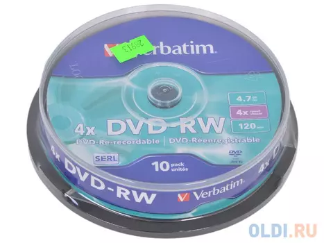 Диск DVD-RW 4.7Gb Verbatim 4x 10 шт Cake Box &lt;43552