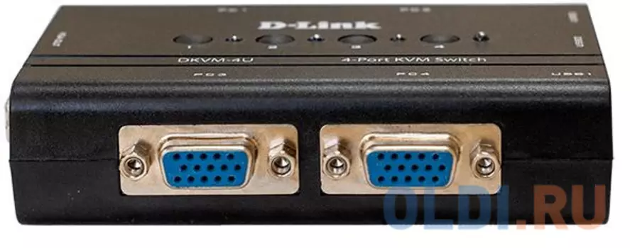 DKVM-4U/C2A 4-port KVM Switch with VGA and USB ports. Control 4 computers from a single keyboard, monitor, mouse, Supports video resolutions up to 204