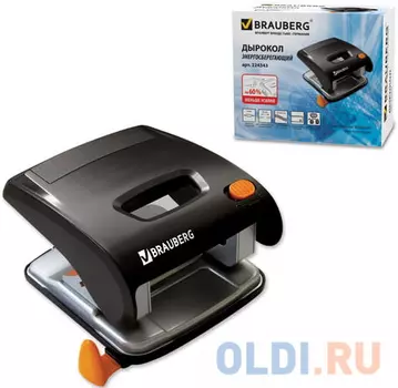 Дырокол BRAUBERG "Leistung", БЕЗ УСИЛИЙ, энергосберегающий, большой, на 30 листов, черный, 224343