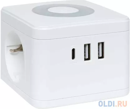 EKF Удлинитель "Куб" 2 гнезда 2USB 2,4А+Type C + Ночник 1,3 метра 1мм2 UBA-CUB-2-TC