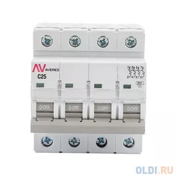 EKF Выключатель автоматический AV-6 4P 25A C 6kA AVERES mcb6-4-25C-av