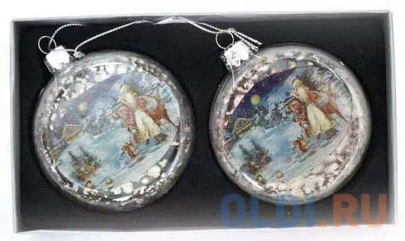 Елочные украшения Winter Wings "Диск ретро" 8 см 2 шт стекло N07739