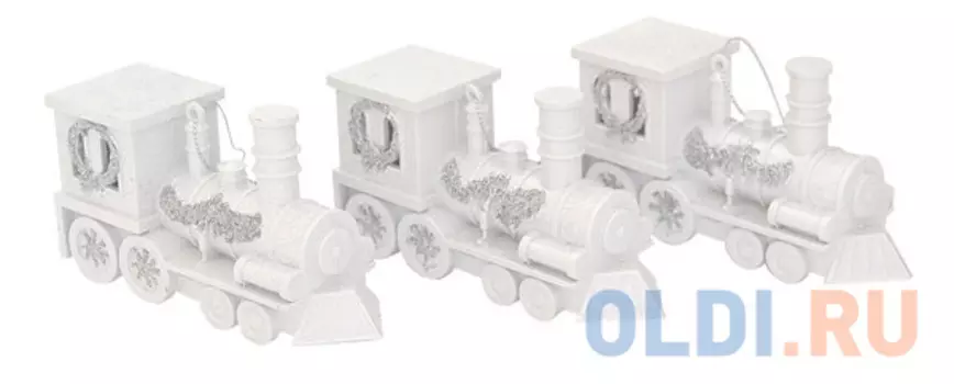 Елочные украшения Winter Wings "Паровоз" 12 см 3 шт белый пластик