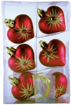 Елочные украшения Winter Wings Сердце матовое с блестками 5 см 6 шт в ассортименте пластик N06105