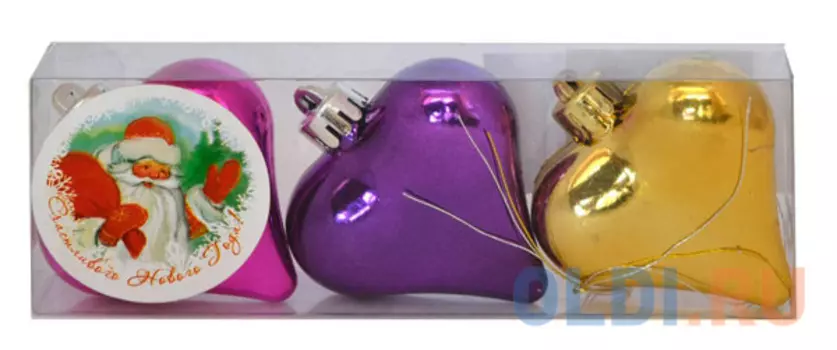 Елочные украшения Winter Wings "Сердечки" 6 см 3 шт пластик