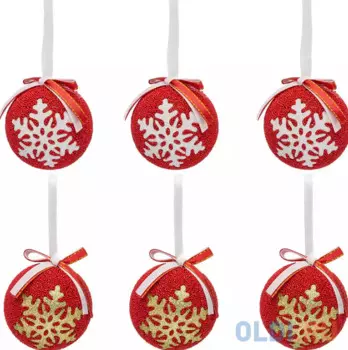 Елочные украшения Winter Wings ШАРЫ СНЕЖИНКА 7 см 3 шт красный пластик