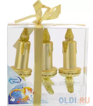 Елочные украшения Winter Wings СВЕЧИ 8 см 3 шт золотой пластик, блестки N069451G