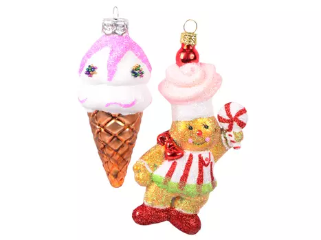 Елочные украшения Winter Wings Веселый Кондитер 9 см 2 шт разноцветный стекло N07843