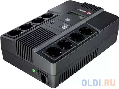 Ермак ИБП Линейно-интерактивный 800 ВА/480 Вт, 8xSchuko, ЖК, 2 х USB СБП ЕРМАК 220-220.0,8-32-ВН