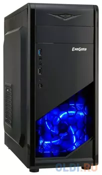 Exegate EX277189RUS Корпус Miditower EVO-8205 Black-Blue light, ATX, , 1*USB+1*USB3.0, HD Audio