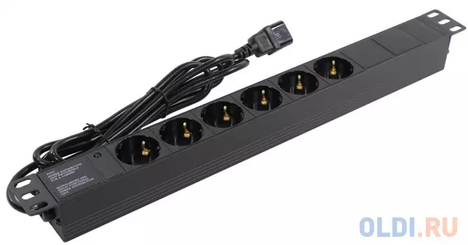 Exegate EX280829RUS Блок розеток ExeGate ServerPro PDU-19H604 Al-6S-C14-2.5, 19",1U,алюм, 6Schuko, кабель с C14 2.5м