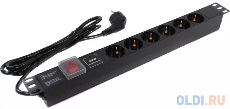 Exegate EX280833RUS Блок розеток ExeGate ServerPro PDU-19H608 Al-6S-EU2-SW-SPD1, 19",1U,алюм, 6Schuko, евровилка,2м,SPD1