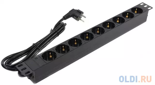 Exegate EX280849RUS Блок розеток ExeGate ServerPro PDU-19H903 Al-9S-EU2, 19",1U,алюм, 9Schuko, евровилка, 2м