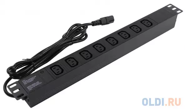 Exegate EX280856RUS Блок розеток ExeGate ServerPro PDU-19H810 Al-8C13-C14-2.5, 19",1U,алюм, 8C13, кабель с C14 2.5м