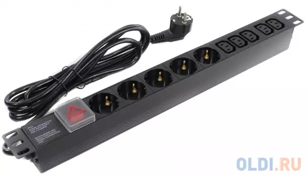 Exegate EX280867RUS Блок розеток ExeGate ServerPro PDU-19H009 Al-5C135S-EU2.5-SW, 19",1U,алюм,5C13,5Sch,евровилка,2.5м