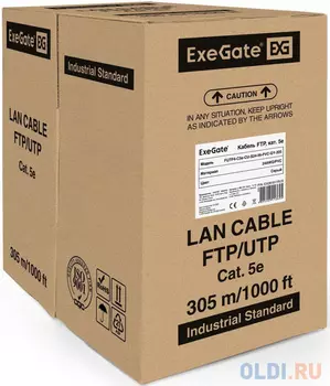 Exegate EX281811RUS Кабель Exegate FUTP4-C5e-CU-S24-IN-PVC-GY-305 FTP 4 пары кат.5e медь, 24AWG, экран, бухта 305м, серый, PVC