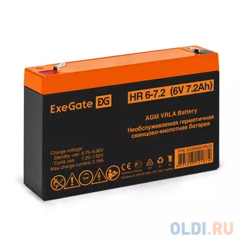 Exegate EX285651RUS АКБ ExeGate HR 6-7.2 (6V 7.2Ah, клеммы F1)