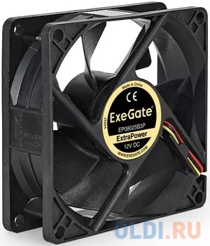 Exegate EX288925RUS Вентилятор ExeGate ExtraPower EP08025B3P (80x80x25 мм, 2-Ball (двойной шарикоподшипник), 3pin, 2400RPM, 26dBA)
