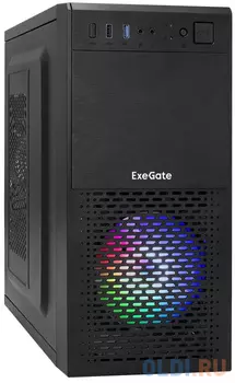 Exegate EX292985RUS Корпус Minitower ExeGate mEVO-7807-NPX600 (mATX, БП 600NPX 12см, 1*USB+1*USB3.0, черный 1x12 см с RGB подсветкой)