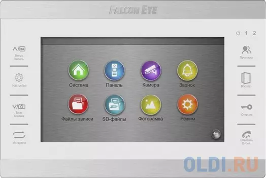 Falcon Eye FE-70 ATLAS HD (White) HD Видеодомофон: дисплей 7" TFT; сенсорные кнопки; подключение до 2-х вызывных панелей и до 2-х видеокамер; ад