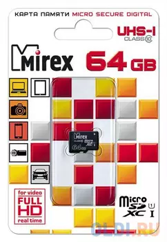 Флеш карта microSD 64GB Mirex microSDXC Class 10 UHS-I 13612-MC10SD64