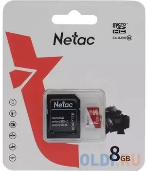 Карта памяти SDHC 8 ГбGb Netac P500 ECO + SD адаптер