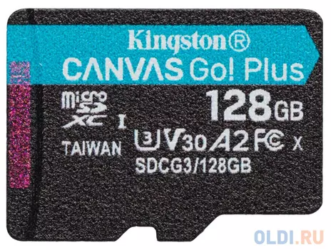 Флеш карта microSDXC 128Gb Kingston, UHS-II Class U3 V30 A2, чтение: 170Мб/с, запись: 90Мб/с, без адаптера 