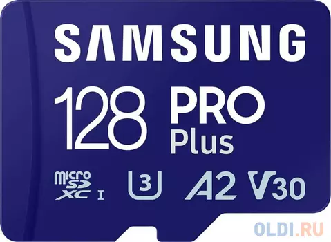 Флеш карта microSDXC 128GB Samsung PRO Plus Class 10, A2, V30, UHS-I (U3), W 130 МБ/с, R 180 МБ/с,  адаптер на SD