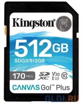 Флеш карта SDXC 512Gb Kingston SDXC, UHS-I Class U3 V30, чтение: 170Мб/с, запись: 90Мб/с 