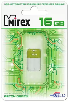 Флеш накопитель 16GB Mirex Arton, USB 2.0, Зеленый