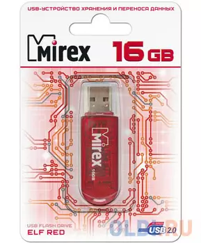 Флеш накопитель 16GB Mirex Elf, USB 2.0, Красный