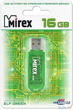Флеш накопитель 16GB Mirex Elf, USB 2.0, Зеленый