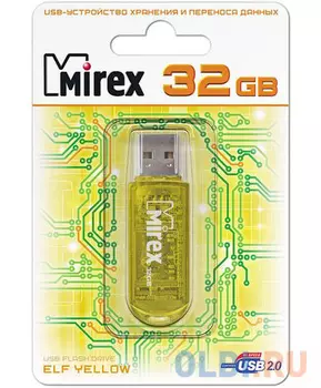 Флеш накопитель 32GB Mirex Elf, USB 2.0, Желтый