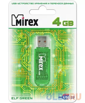 Флешка 4Gb Mirex Elf USB 2.0 зеленый 13600-FMUGRE04