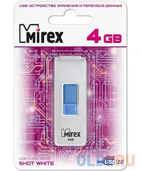 Флеш накопитель 4GB Mirex Shot, USB 2.0, Белый