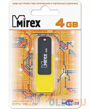 Флешка 4Gb Mirex City USB 2.0 желтый черный 13600-FMUCYL04