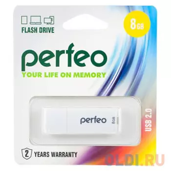 Флешка 8Gb Perfeo C04 USB 2.0 белый PF-C04W008
