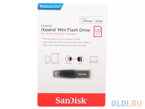 Флешка USB 128Gb SanDisk iXpand Mini SDIX40N-128G-GN6NE серебристый черный