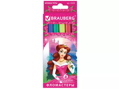 Фломастеры BRAUBERG "Rose Angel", 6 цветов, вентилируемый колпачок, картонная упаковка