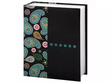 Фотоальбом BRAUBERG на 300+4 фотографии 10х15 см, твердая обложка, "Пейсли", черный с бирюзовым, 390674