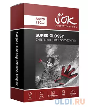 Фотобумага Sakura'OK Суперглянцевая; 290г/м2; формат А4; 20 листов RC SA4290020HG