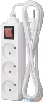 ФОТОН Удлинитель сетевой10-23S, 2м, 3 розетки, 10А, с выключателем, белый 24745