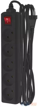 ФОТОН Удлинитель сетевой 10-55S, 5м, 5 розеток, 10А, с выключателем, Черный 22728