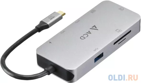 Fusion C108 Адаптер 8-в-1 USB-C в 3xUSB3.0/HDMI/LAN/SD/mSD/PD-90W (ACD-C108-PAL) RTL {50}